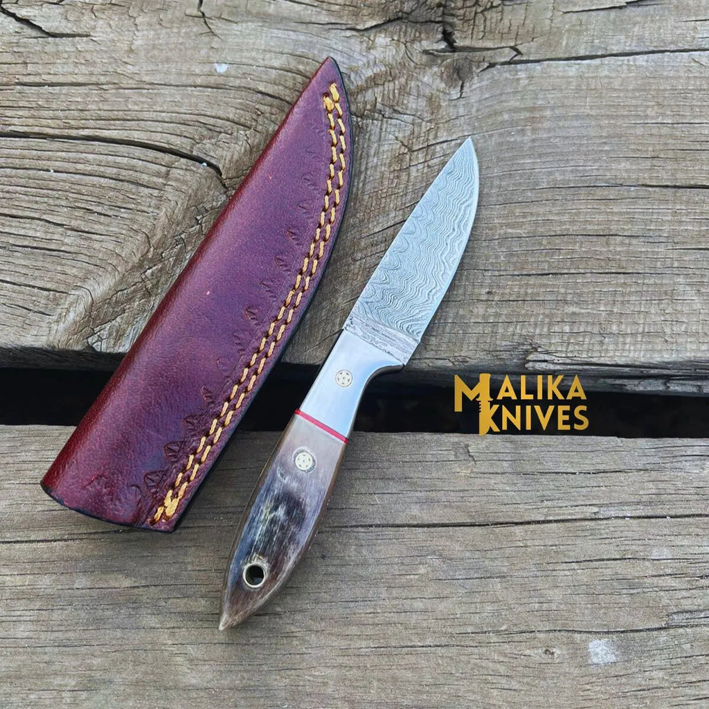 Exceptional Damascus Steel Skinner Knife with Genuine Ram Horn Handle - Ultimate Precision for Hunting and Outdoor Enthusiasts-0026