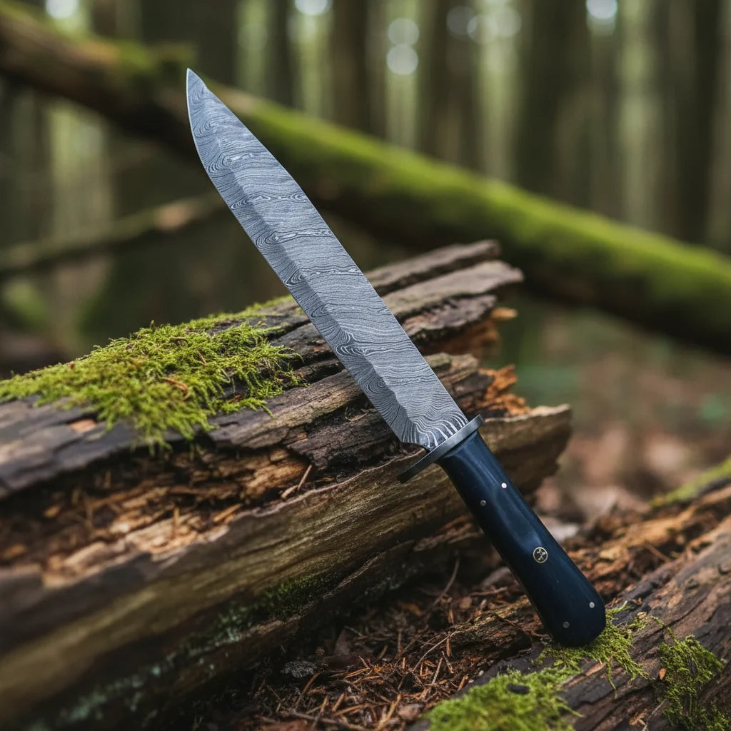 Mountain Man Bowie Knife Damascus Bull Horn