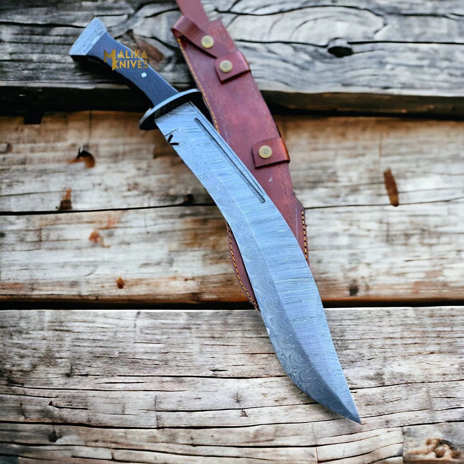 Damascus Kukri Bowie Knife Wenge Wood Full Tang