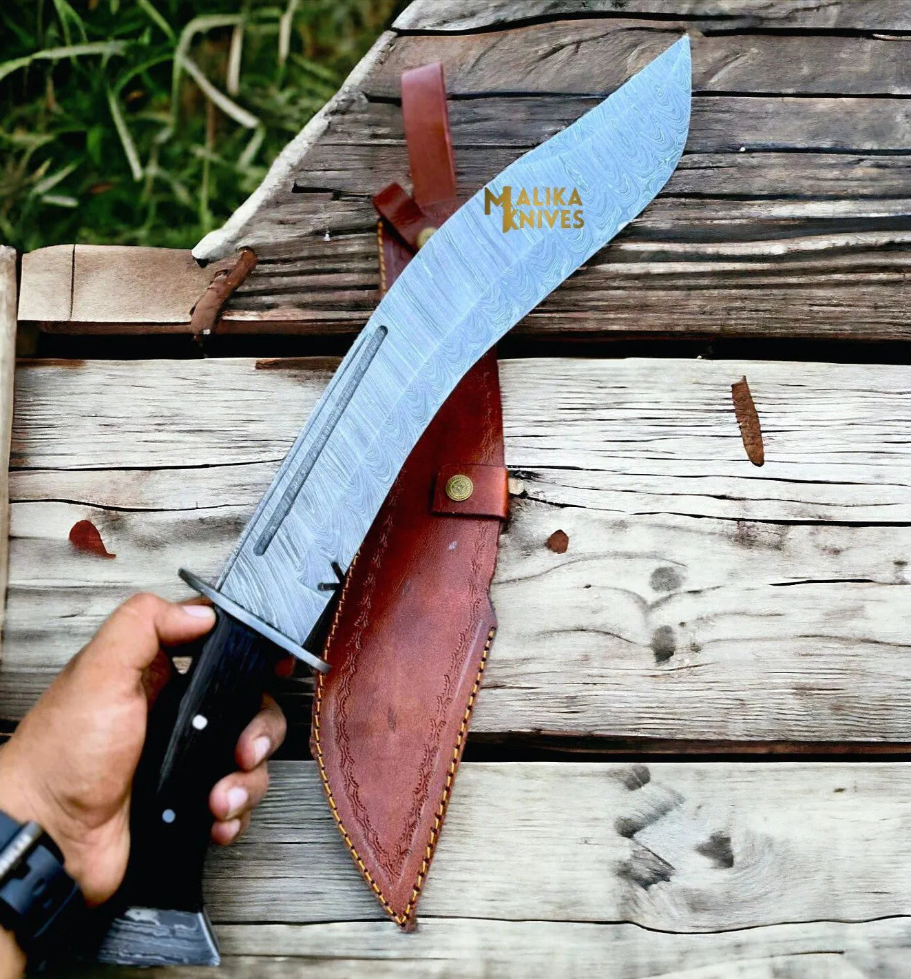 Damascus Kukri Bowie Knife Wenge Wood Full Tang