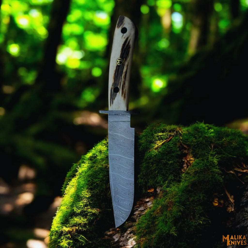 Damascus Stag Handle Bowie Knife Full Tang