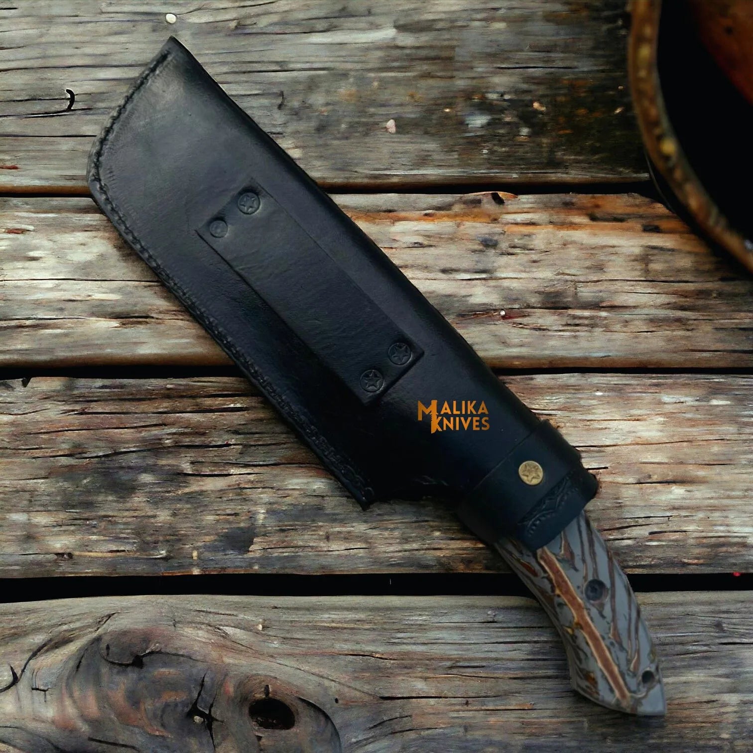 Damascus Bowie Knife Pine Cone Resin Handle