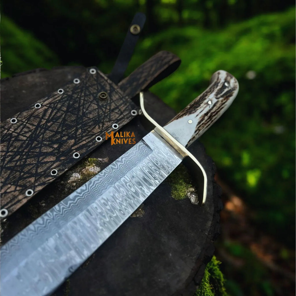 Wild West Bowie Knife Stainless Damascus Stag Handle