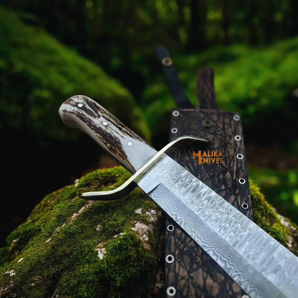 Wild West Bowie Knife Stainless Damascus Stag Handle