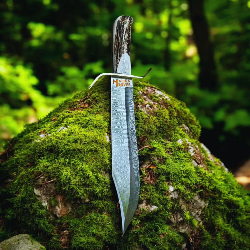 Wild West Bowie Knife Stainless Damascus Stag Handle