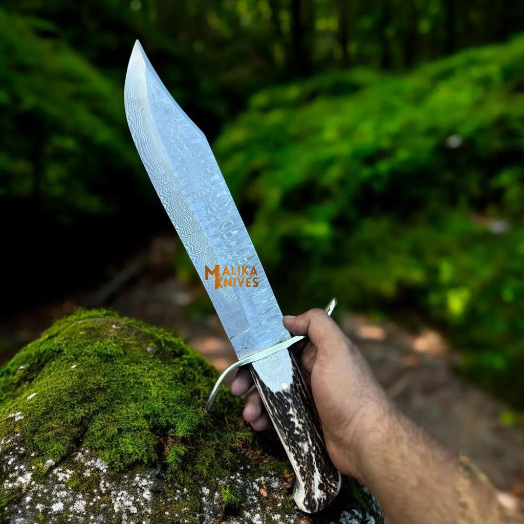Wild West Bowie Knife Stainless Damascus Stag Handle
