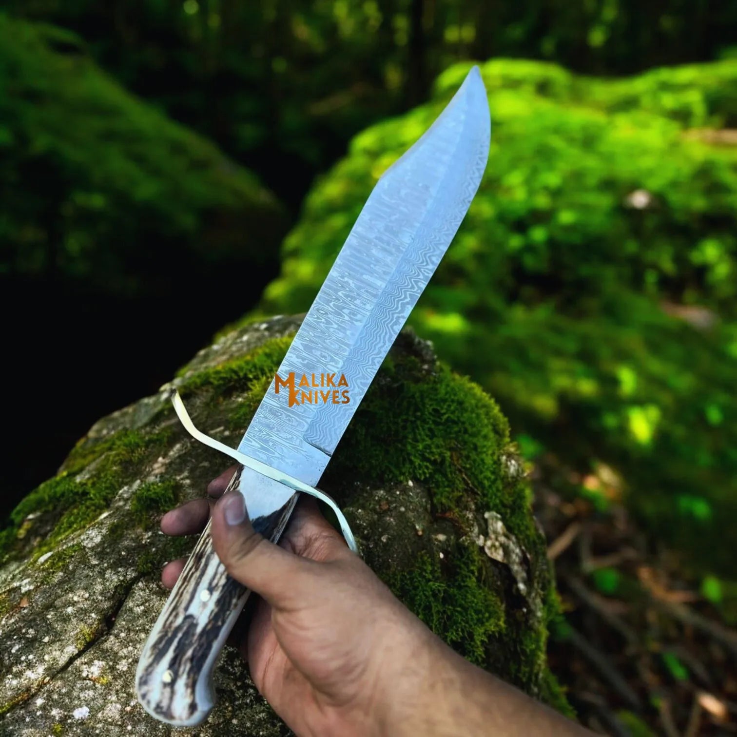 Wild West Bowie Knife Stainless Damascus Stag Handle
