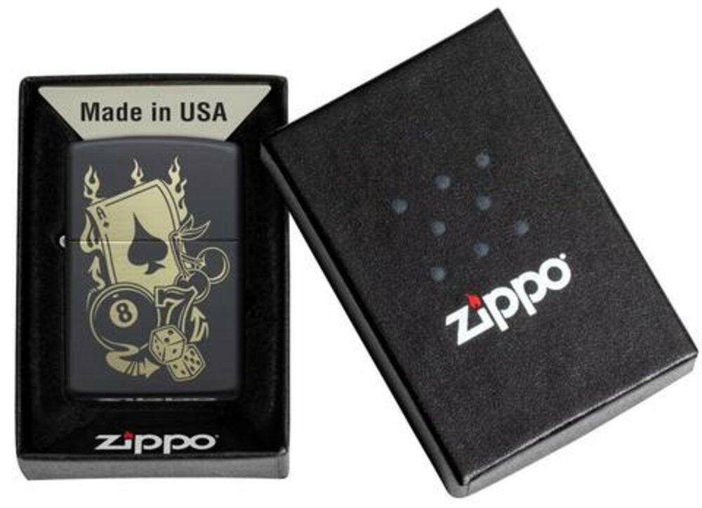 Zippo Gambling Casino Billiards, Black Matte Lighter #49257