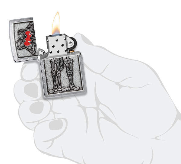 Zippo Romantic Skeleton Emblem, Brushed Chrome Lighter #48688