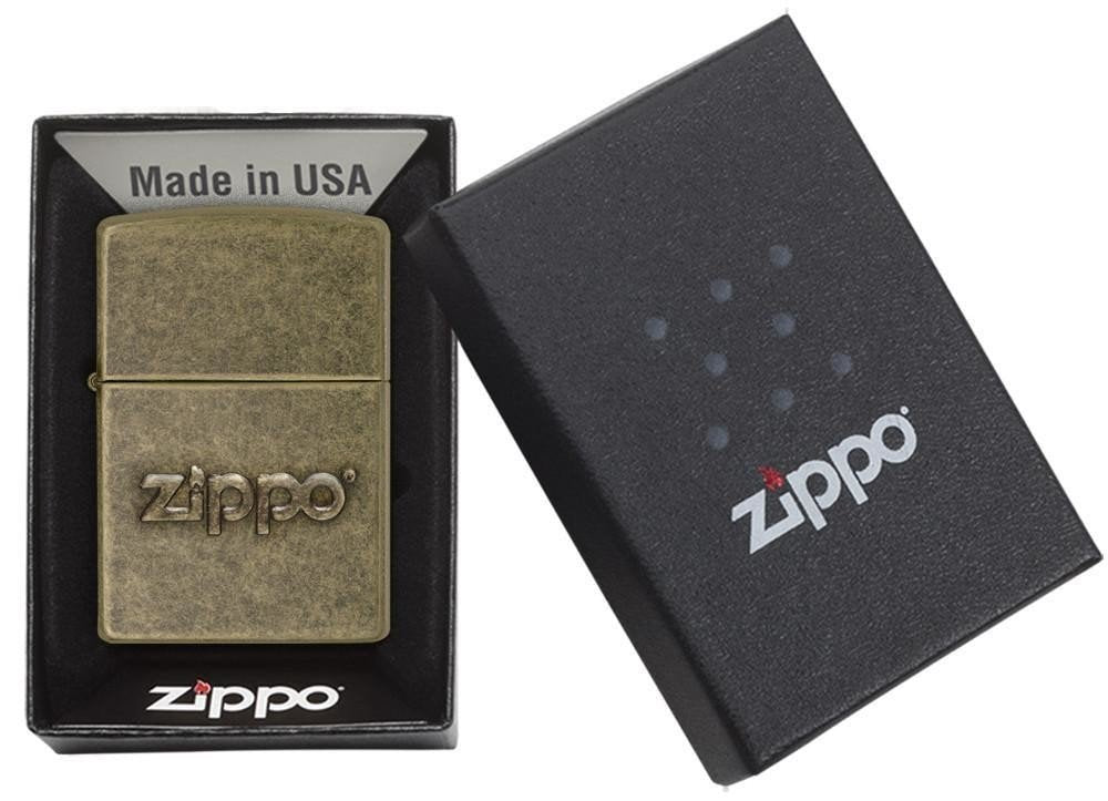 Zippo Stamped Logo, Antique Brass Lighter #28994