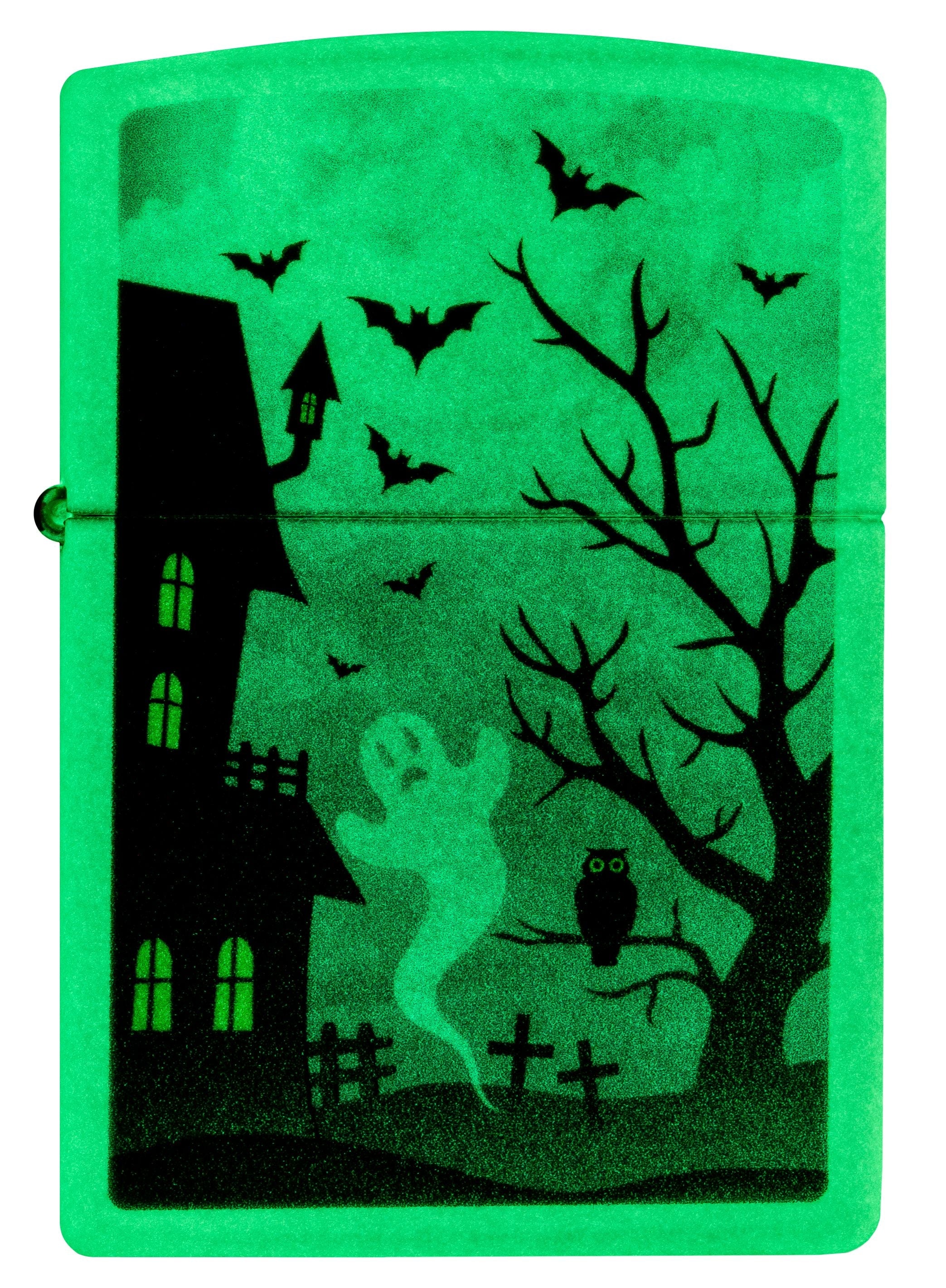 Zippo Horror Haunted Mansion Ghost, Glow-in-the-Dark Green Lighter #48727