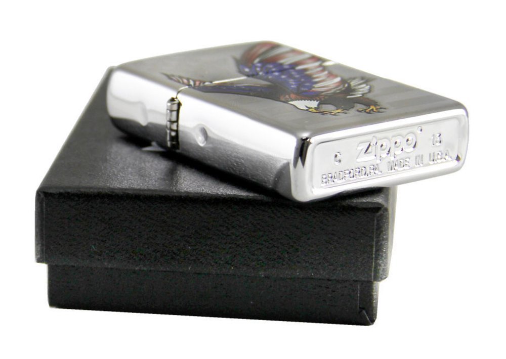 Zippo American Flag Eagle, High Polish Chrome Lighter #28449