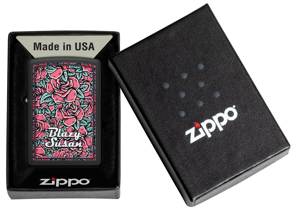 Zippo Blazy Susan Roses Pattern, Black Matte Lighter #47192