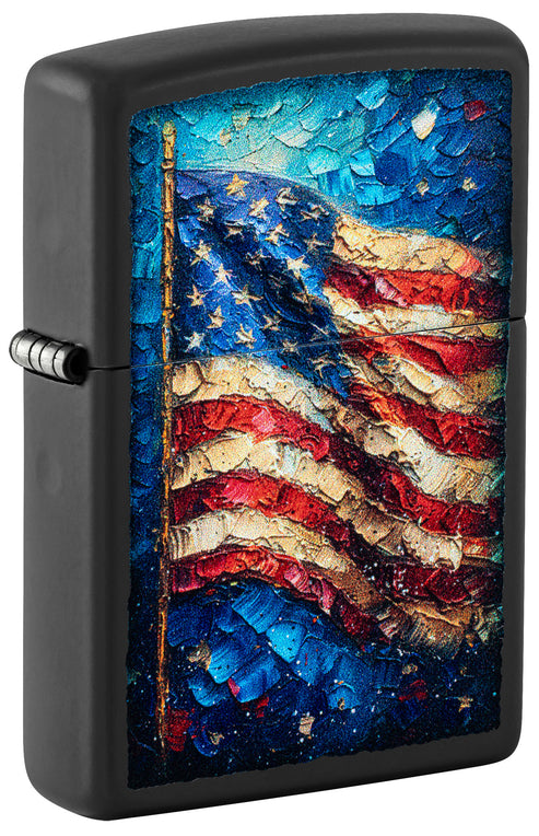 Zippo American Flag Paint Art, Black Matte Lighter #46718