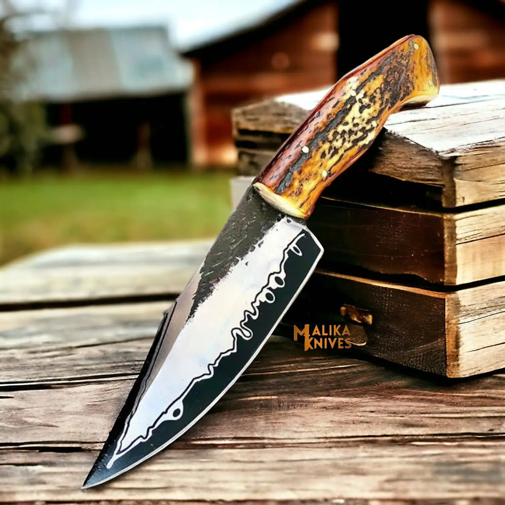Stag Handle D2 Hunting Knife Full Tang