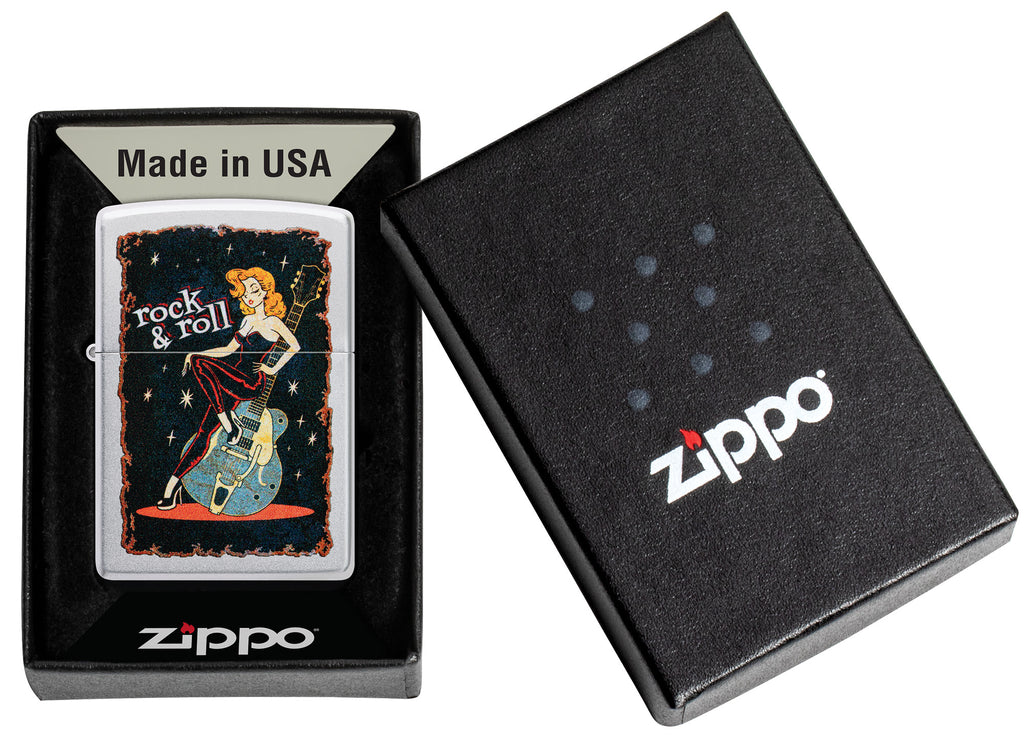 Zippo Cool Chick Rock and Roll, Satin Chrome Lighter #48930