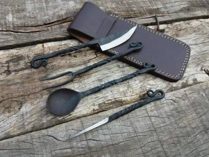 Hand forged antique medieval chef knife from cskforged with a polished blade and detailed handle, showcasing craftsmanship and historical design.