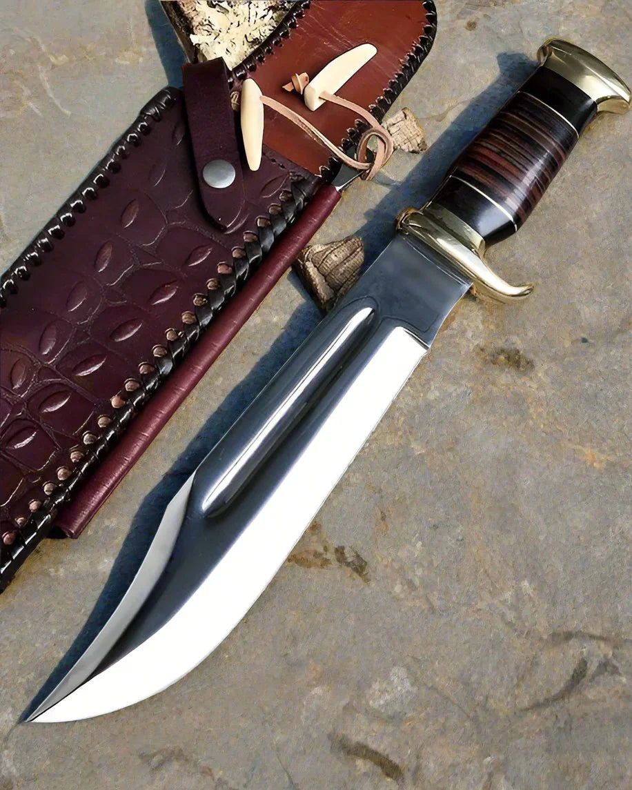 Custom Handmade Crocodile Dundee Knife – 440C Steel Blade, Leather & Resin Handle with Sheath
