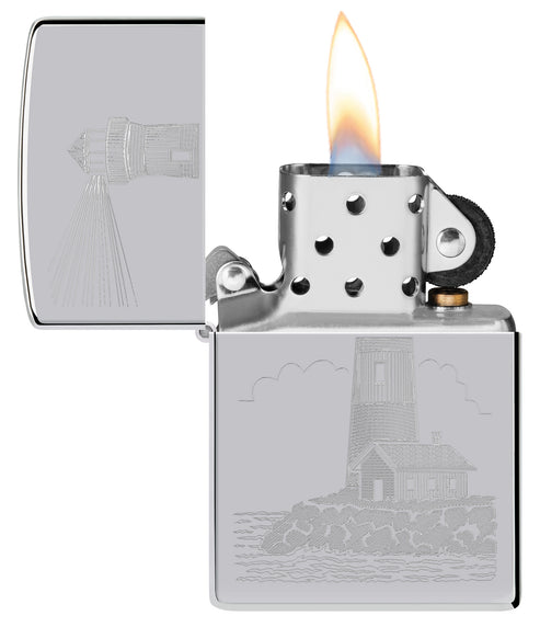 Zippo Lighthouse, High Polish Chrome Lighter #46725