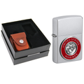 Zippo USMC Satin Chrome & Leather Pouch Gift Set #LPGS-LPLB-48974