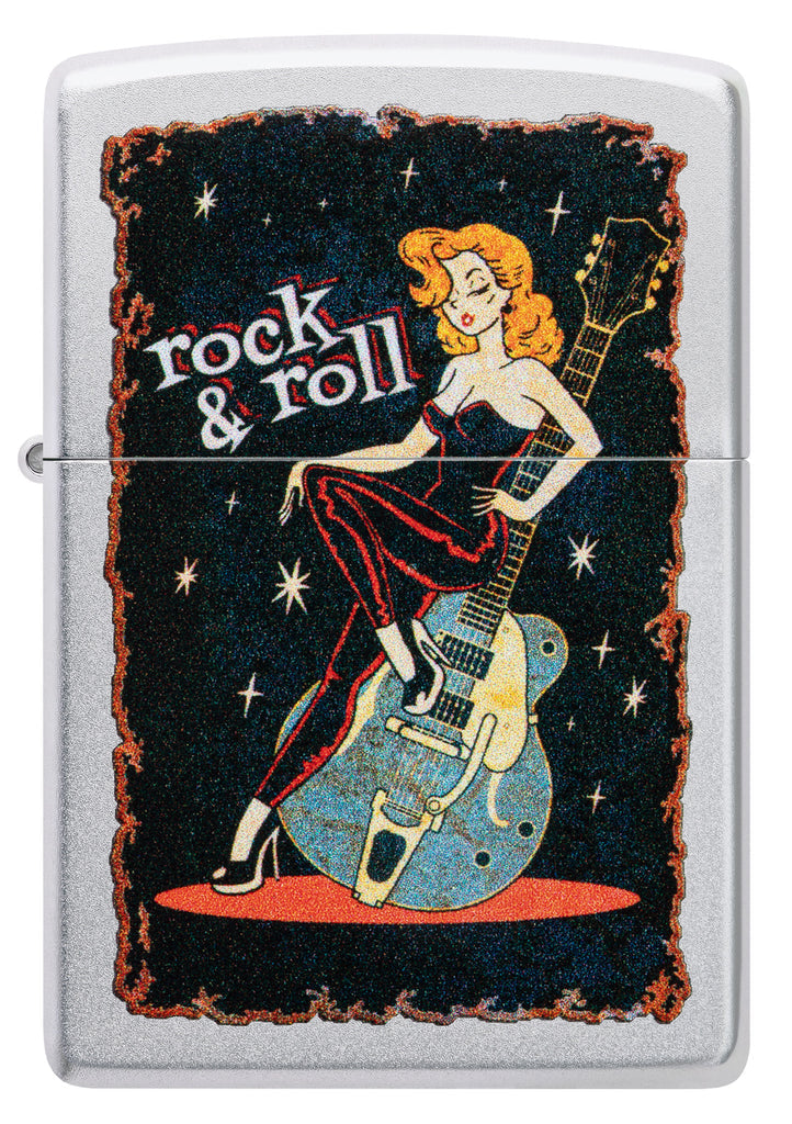 Zippo Cool Chick Rock and Roll, Satin Chrome Lighter #48930