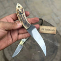 High carbon upswept skinning knife with synthetic stag horn handle by JW SteelCrafts, designed for hunting and outdoor use.