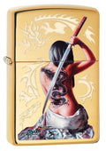 Zippo Mazzi Girl With Dragon Tattoo Samurai, High Polish Brass Lighter #29668
