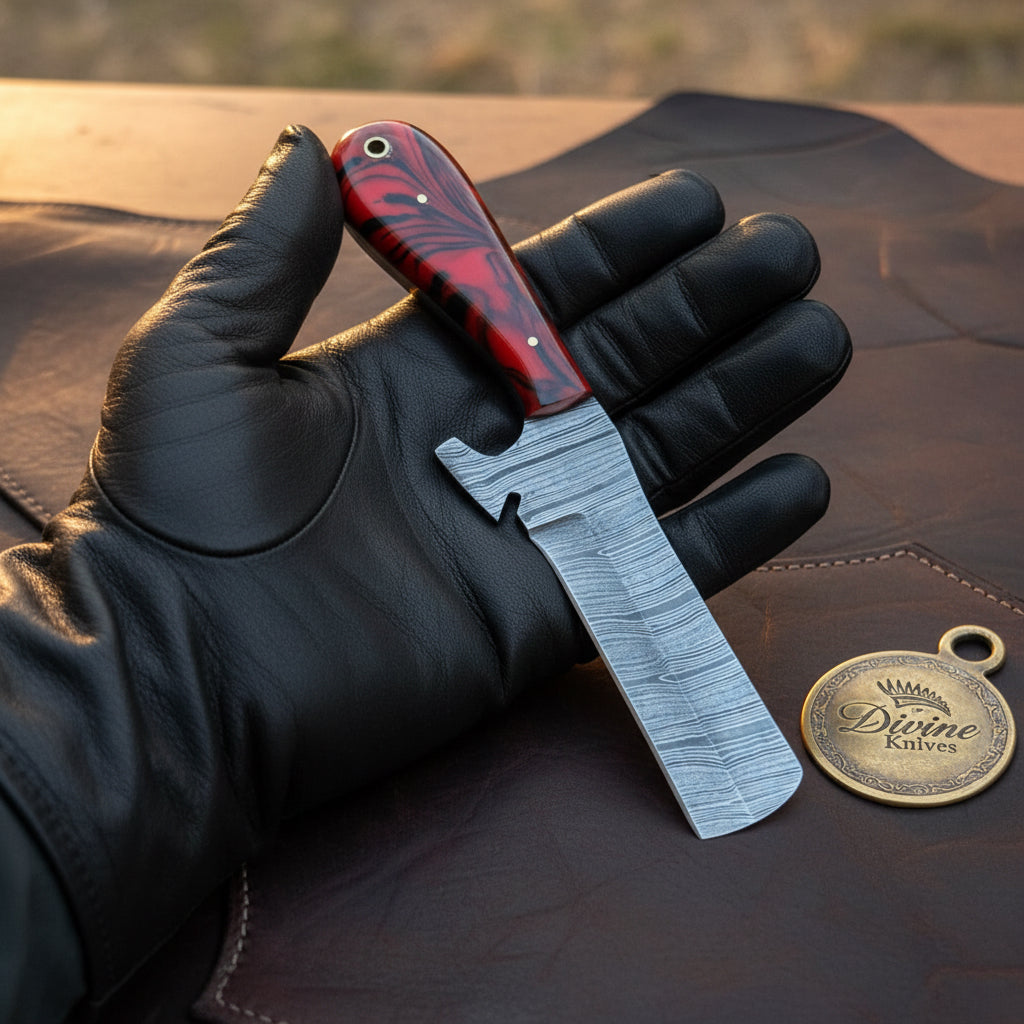 Crimson Razor Edge Bull Cutter Knife with Marbled Handle