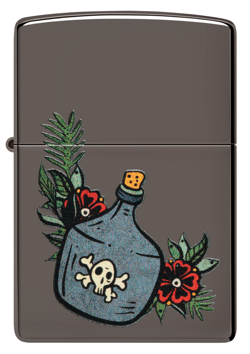 Zippo Poison & Roses Black Ice & Leather Pouch Gift Set #LPGS-LPLBK-48409