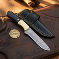 Damascus Bone Drop Point Hunter with Dual-Tone Handle