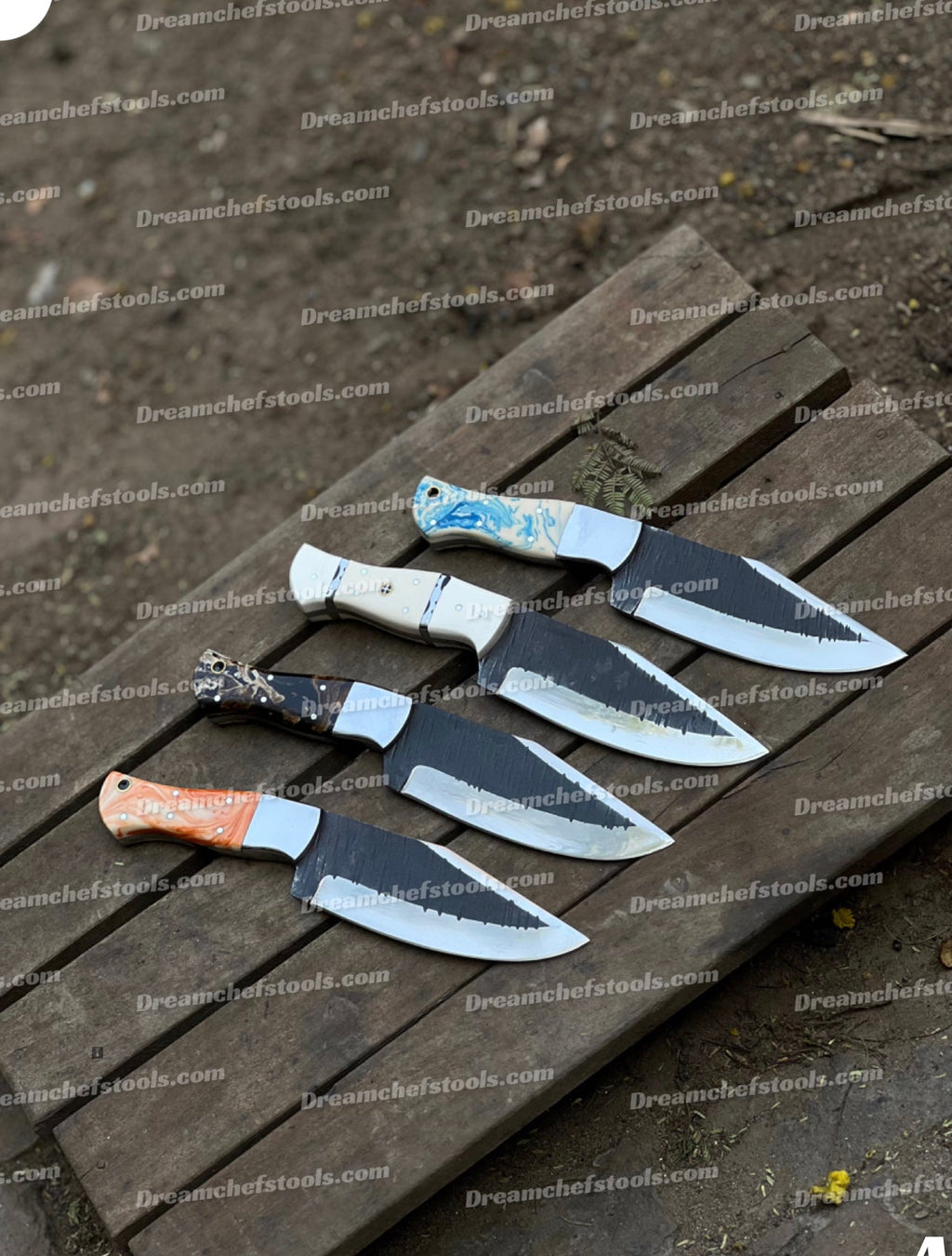 Custom handmade J2 steel hunting knives from Knives Gear Garage, featuring detailed blades and ergonomic handles.