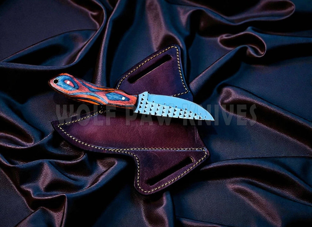 Orange Pakkawood Handle EDC Skinner Knife for Cowboy Style Collectors