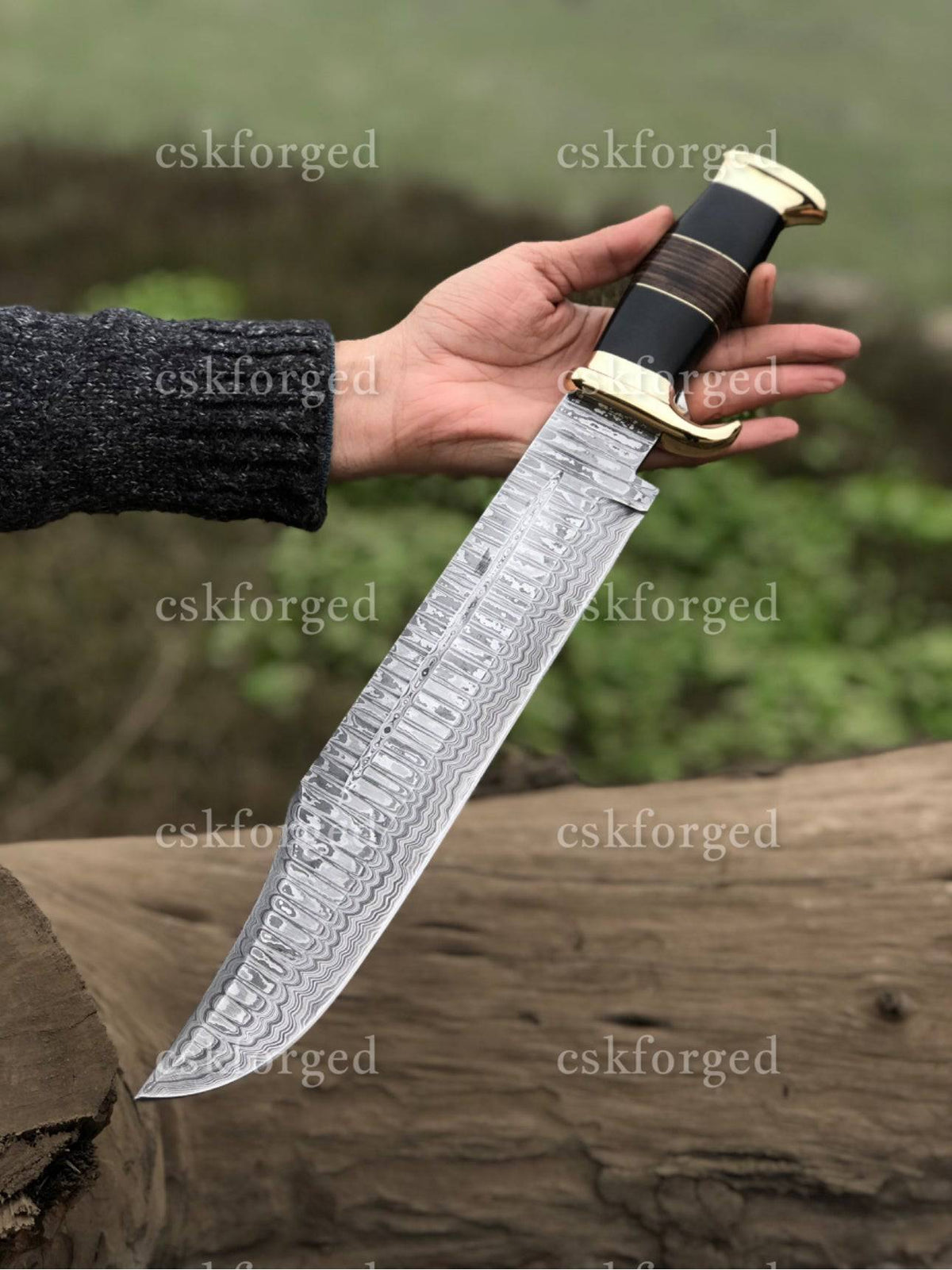 Handmade Damascus Steel Dundee Knife by CSK Forged featuring a crocodile design and durable steel blade, crafted by Paul Hogan.