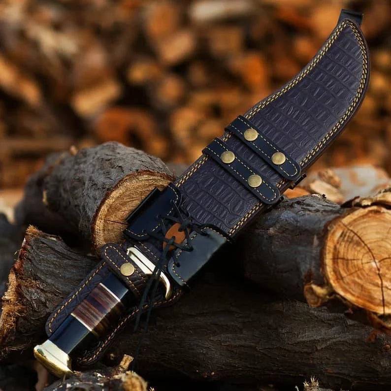 Handmade D2 steel Crocodile Dundee survival knife by cskforged, featuring a textured handle and rugged blade for outdoor use.