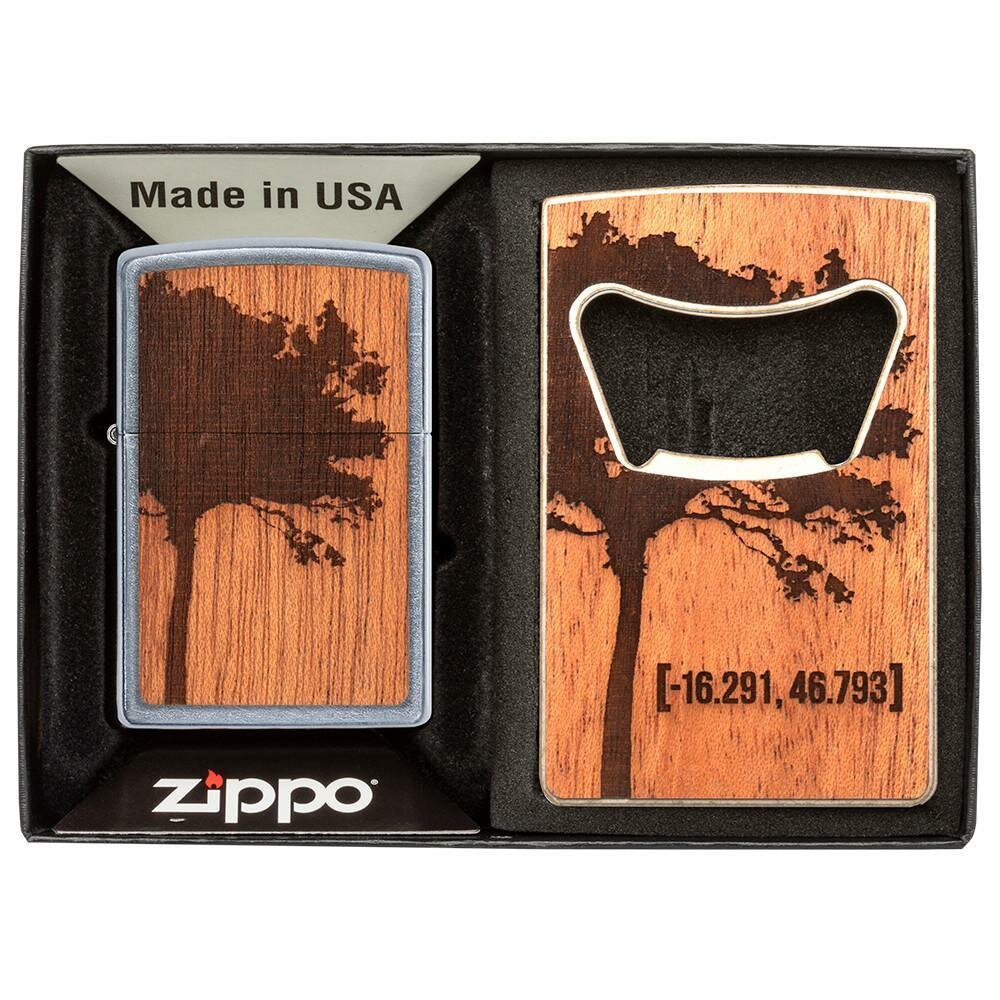 Zippo WOODCHUCK USA And Bottle Opener Gift Set, 100% Real Wood #49066