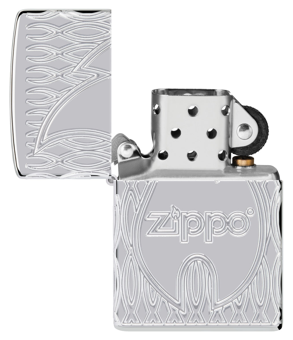Zippo Armor Flame Logo, High Polish Chrome Lighter #48838