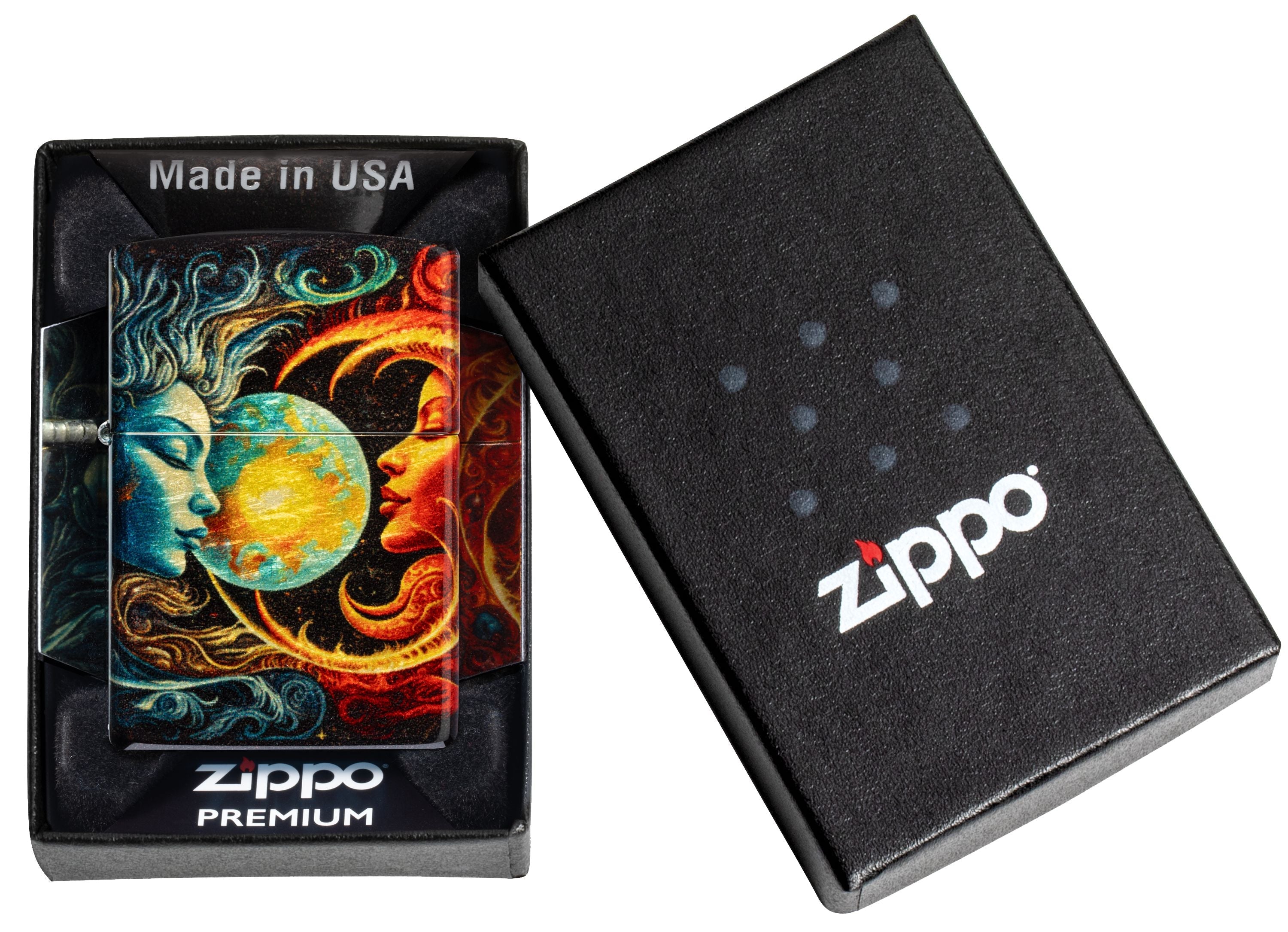 Zippo Spiritual Sun and Moon, 540° Tumbled Brass Fusion Lighter #46563