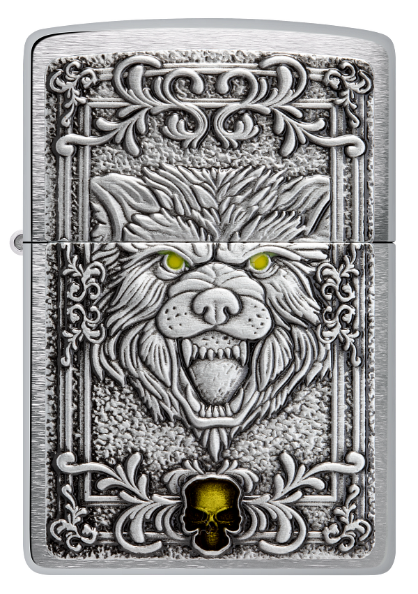 Zippo Wolf Emblem, Brushed Chrome Lighter #48690