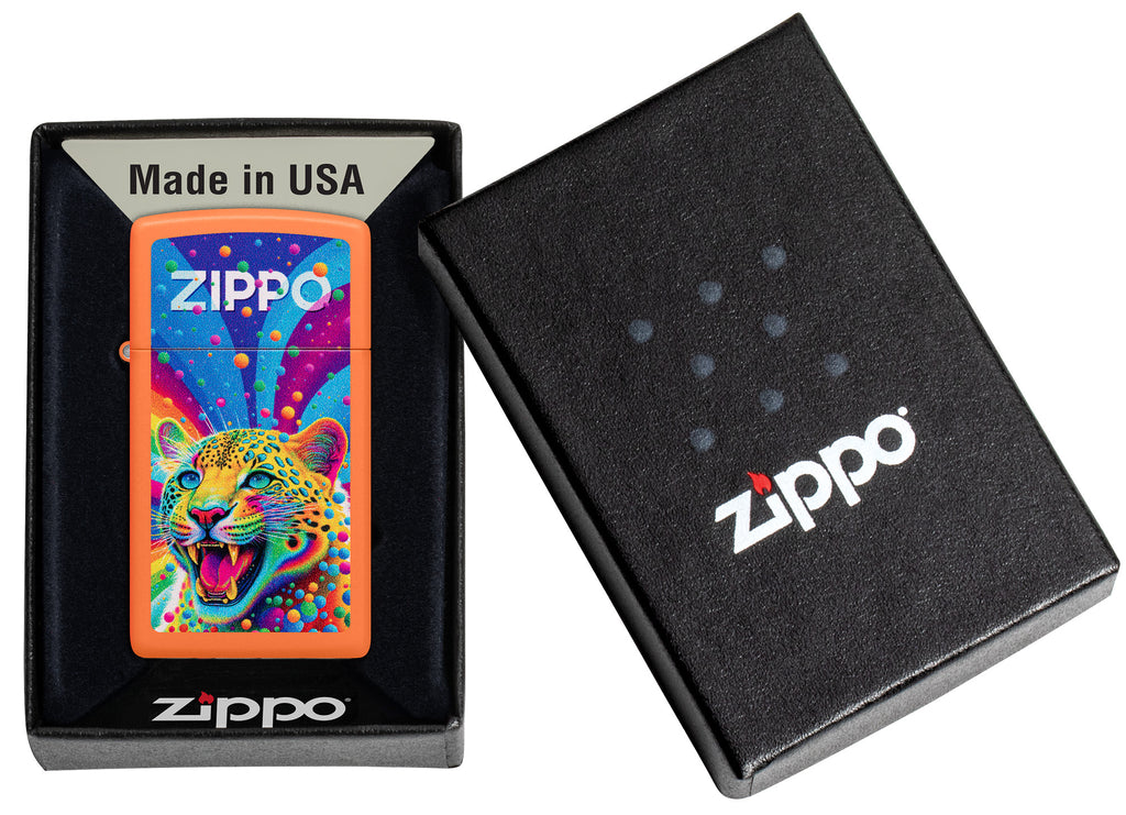 Zippo Slim Leopard Zippo Logo, Orange Matte Lighter #46018