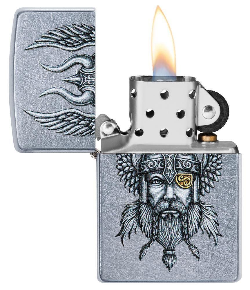 Zippo Nordic Viking Warrior, Street Chrome Lighter #29871