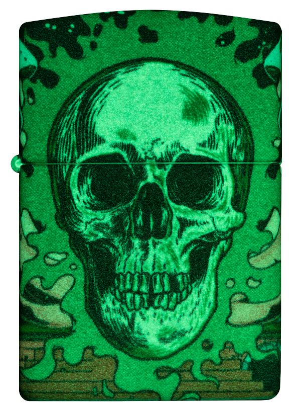 Zippo Glow-in-the-Dark Green Skull, 540° Color Lighter #48640