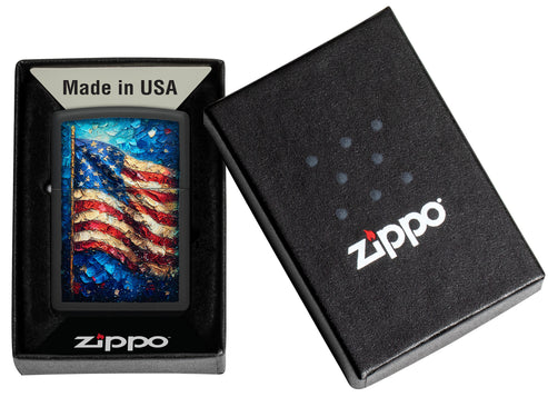 Zippo American Flag Paint Art, Black Matte Lighter #46718