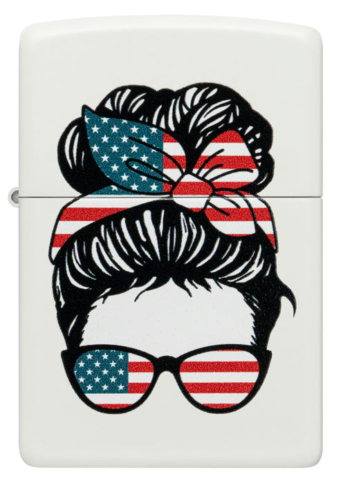 Zippo American Woman USA Flag, White Matte Lighter #46156