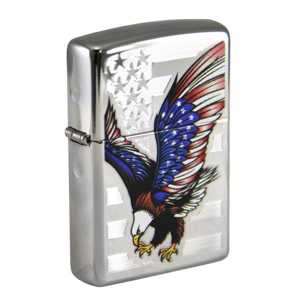 Zippo American Flag Eagle, High Polish Chrome Lighter #28449