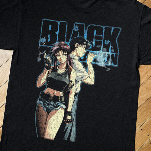 Close-up of Parallel's 07 Black Lagoon black T-shirt, showcasing the fabric and design details.