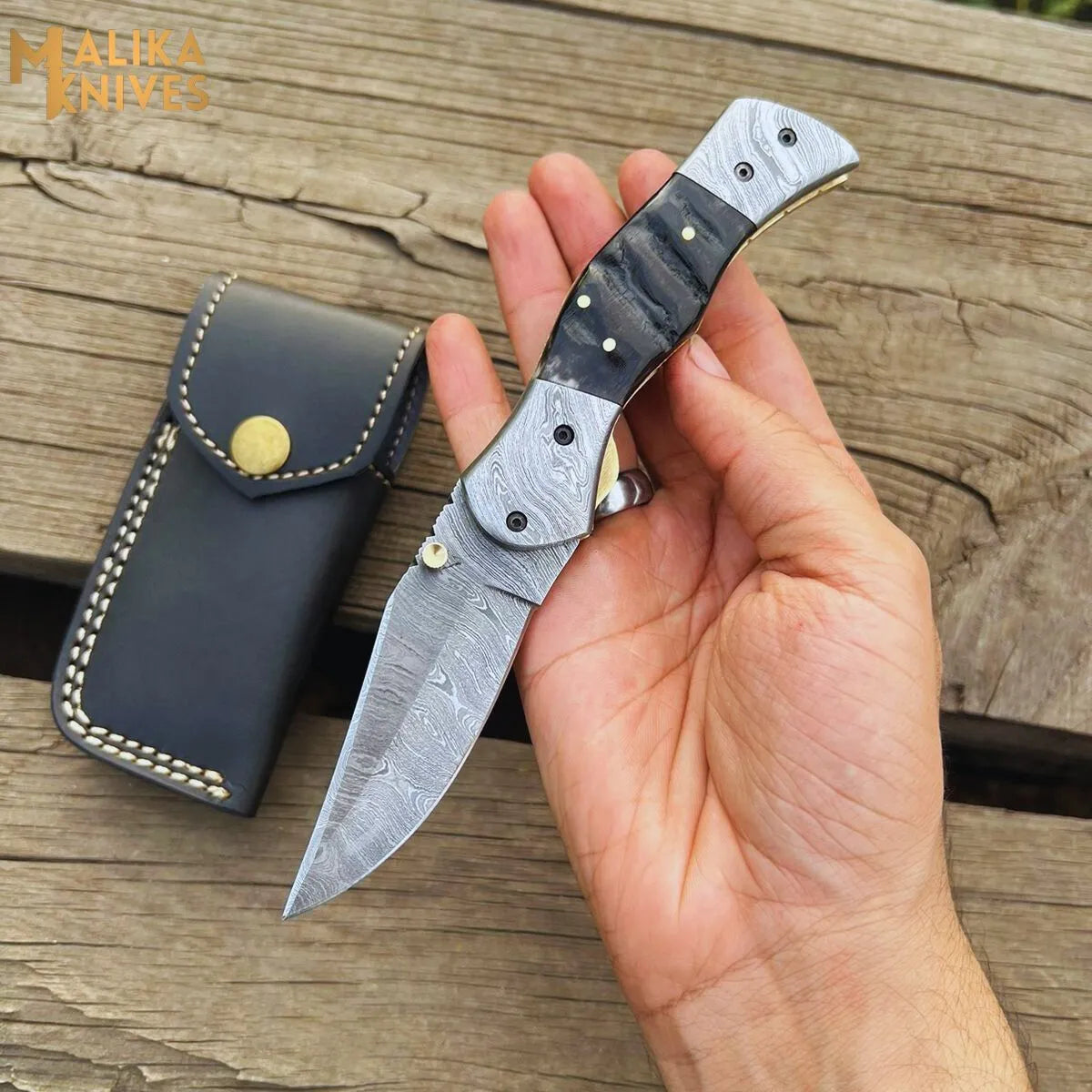 Custom Handmade Folding knife with Ram horn handle-0803