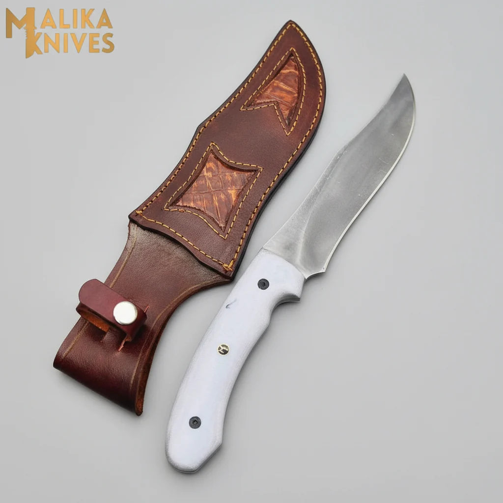Big Foot Bowie Knife with D2 steel blade and G10 handle by Malika Knives, showing the full knife on a neutral background.
