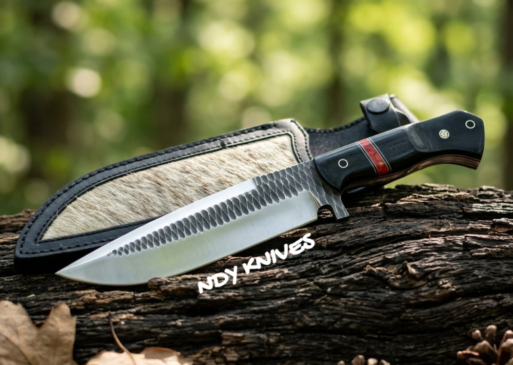 12" Hand-Forged Bushcraft Survival Knife – Textured Carbon Steel