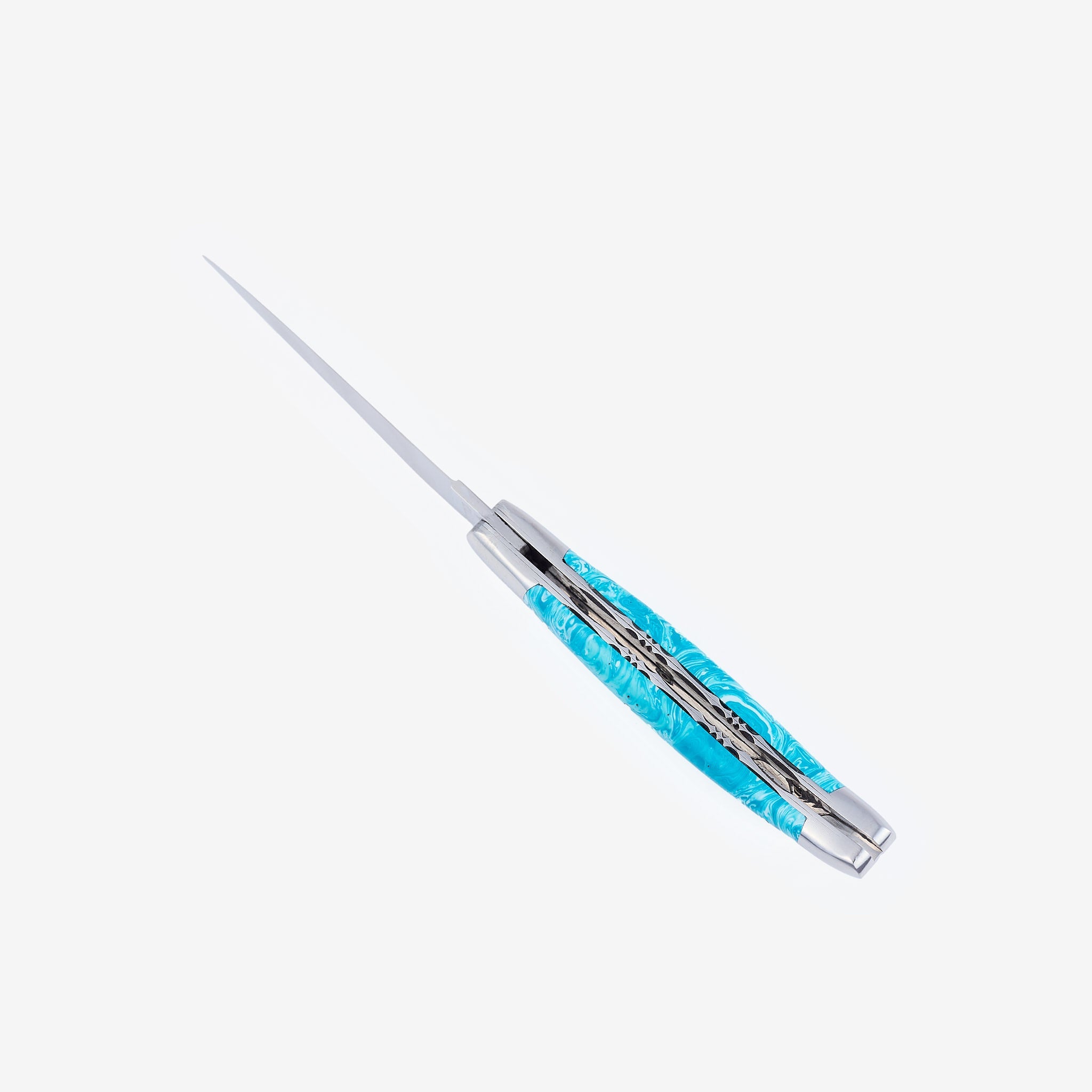 Laguiole en Aubrac Handcrafted Luxury Double Plates Multipurpose Knife with Larimar Handle, 4.75-inches