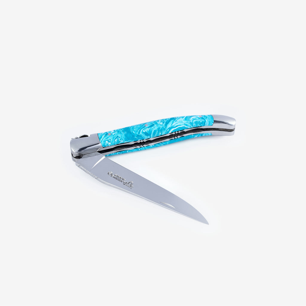 Laguiole en Aubrac Handcrafted Luxury Double Plates Multipurpose Knife with Larimar Handle, 4.75-inches